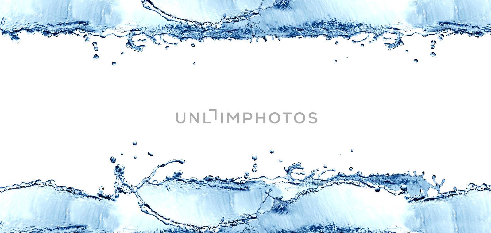 Abstract blue splashing water as picture frame on white background