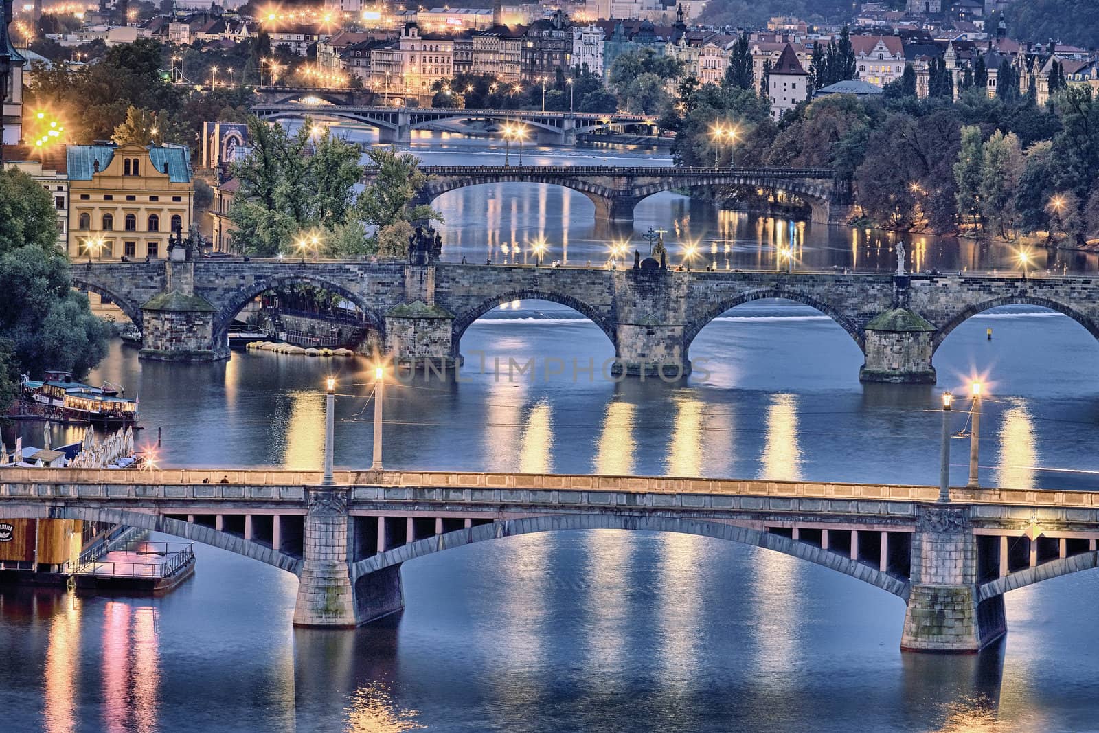 Famous Charles bridge at night. Prague, Czesh republic. 