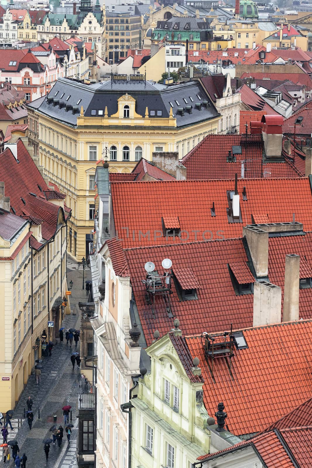view of Prague with street and roofs