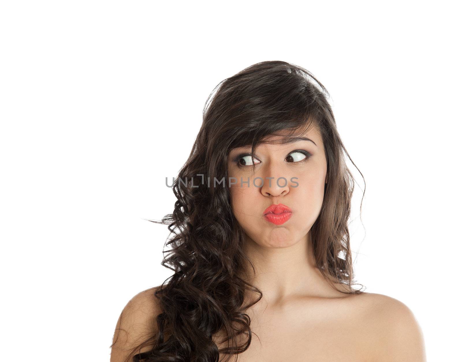 Portrait of a woman grimace pokazyayuschey