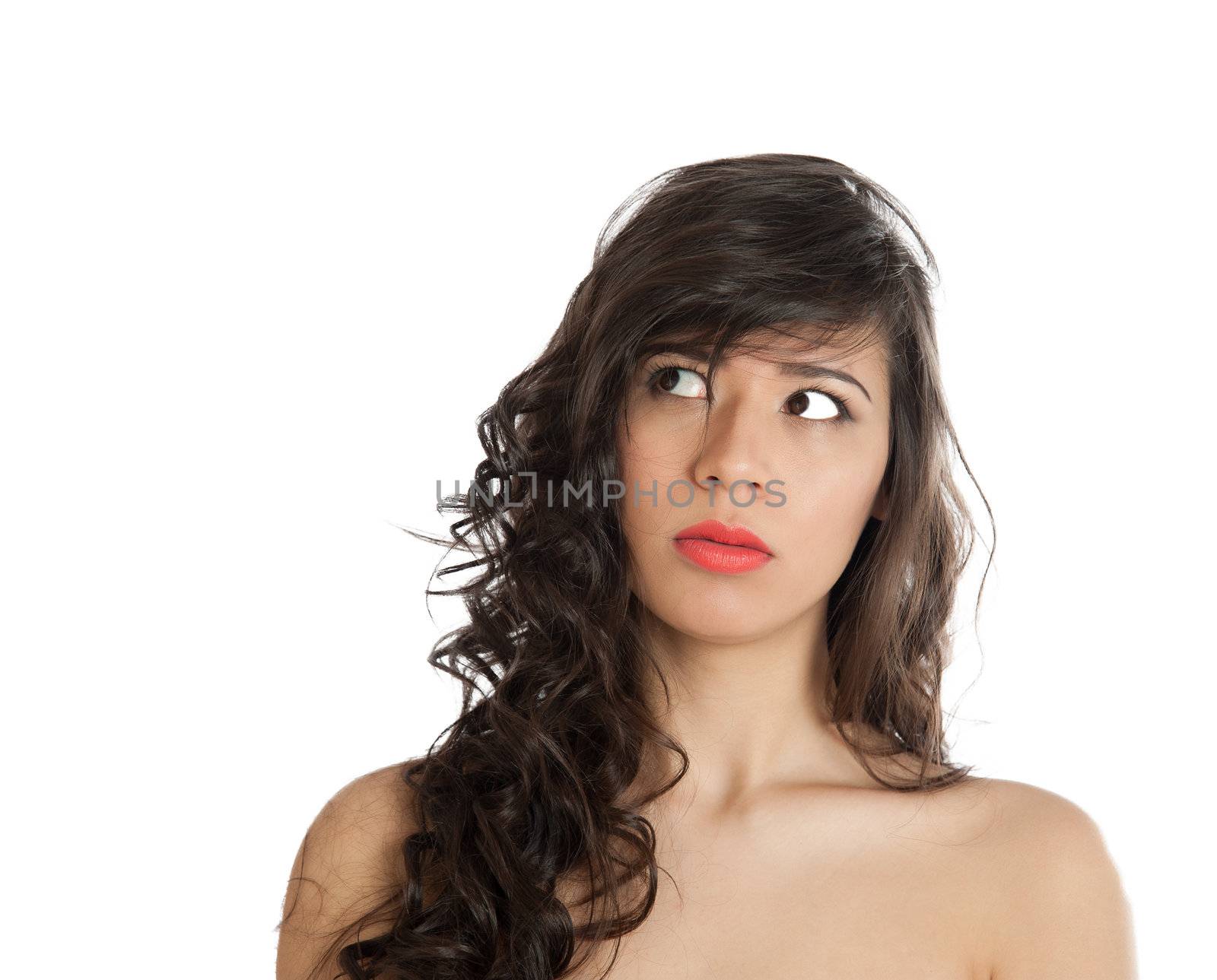 Portrait of a woman grimace pokazyayuschey