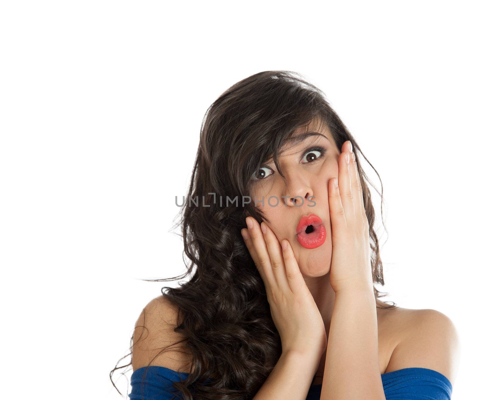 Portrait of a woman grimace pokazyayuschey