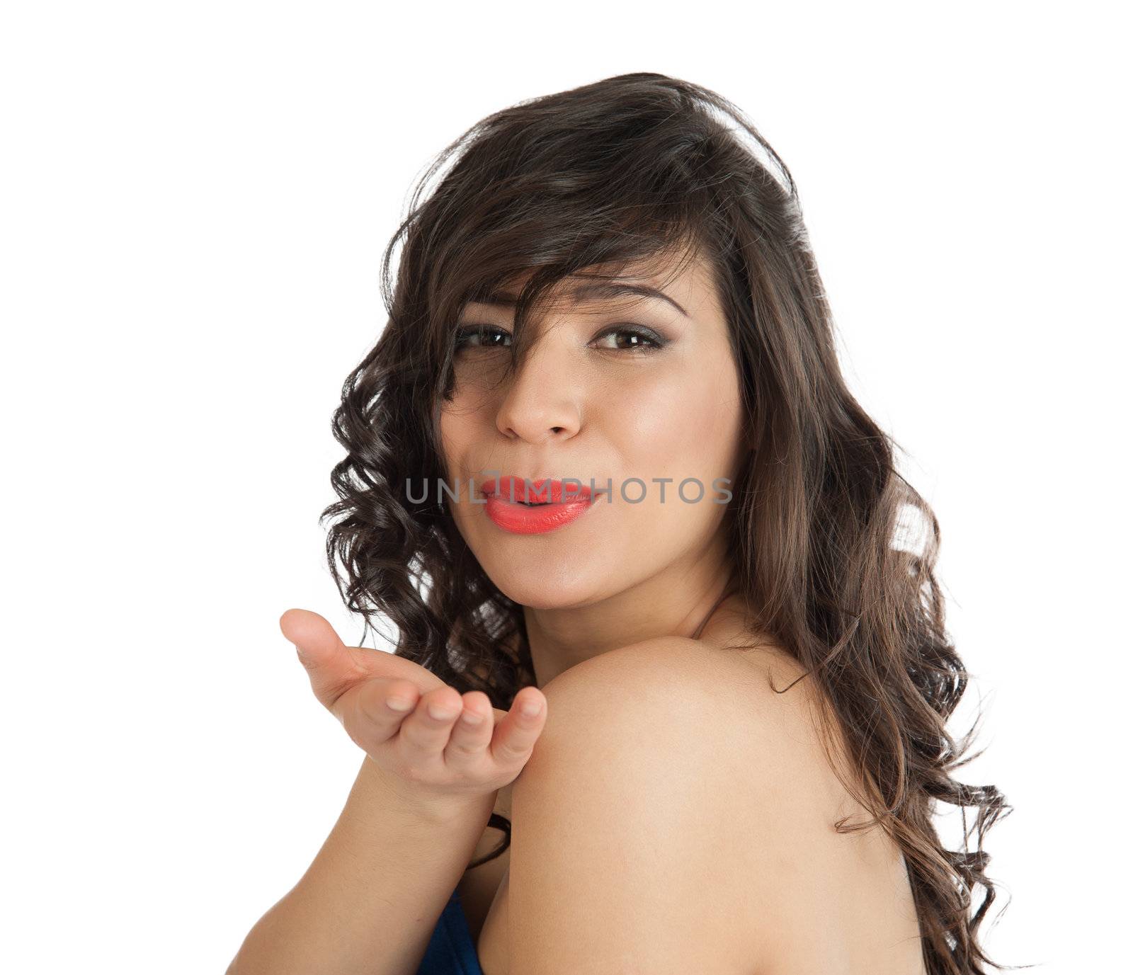 Sexy woman with bare shoulders on a white background