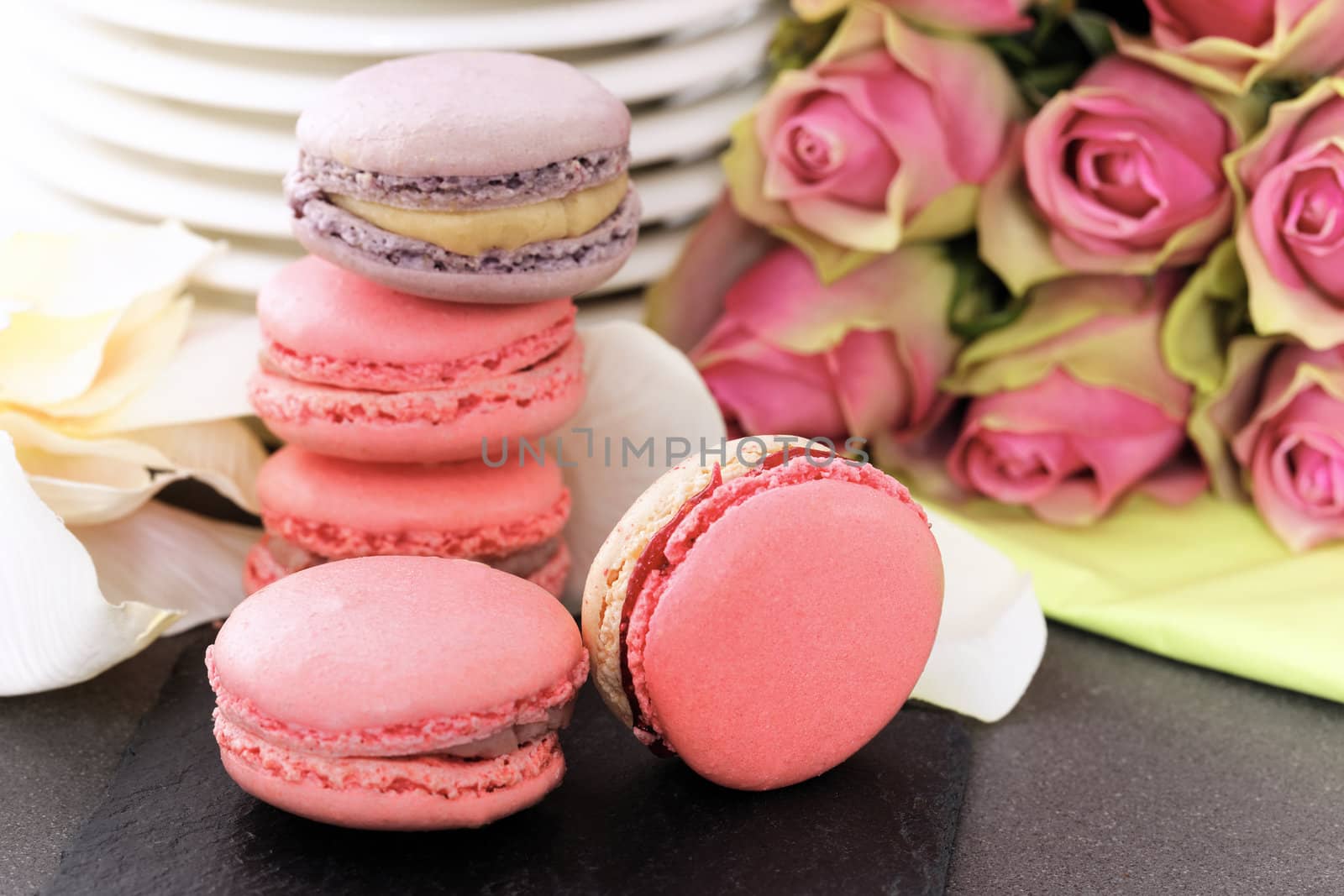 wedding dessert with macaroons, coffee and strawberry