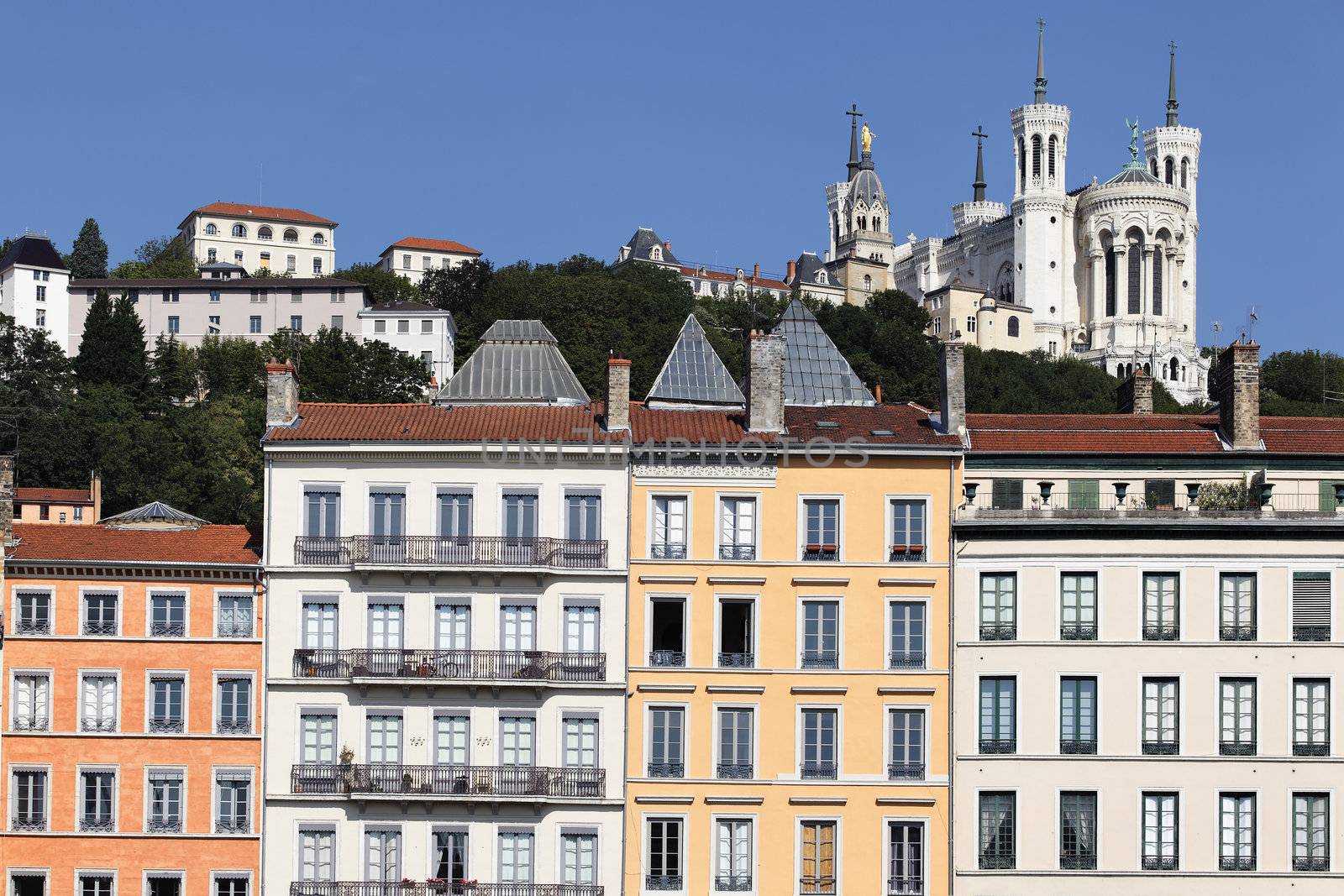 Fourviere basilica and building in Lyon city 