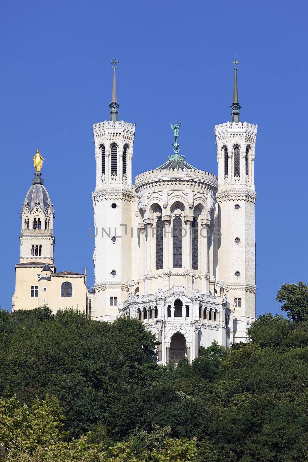 Lyon basilica in blue sky, France