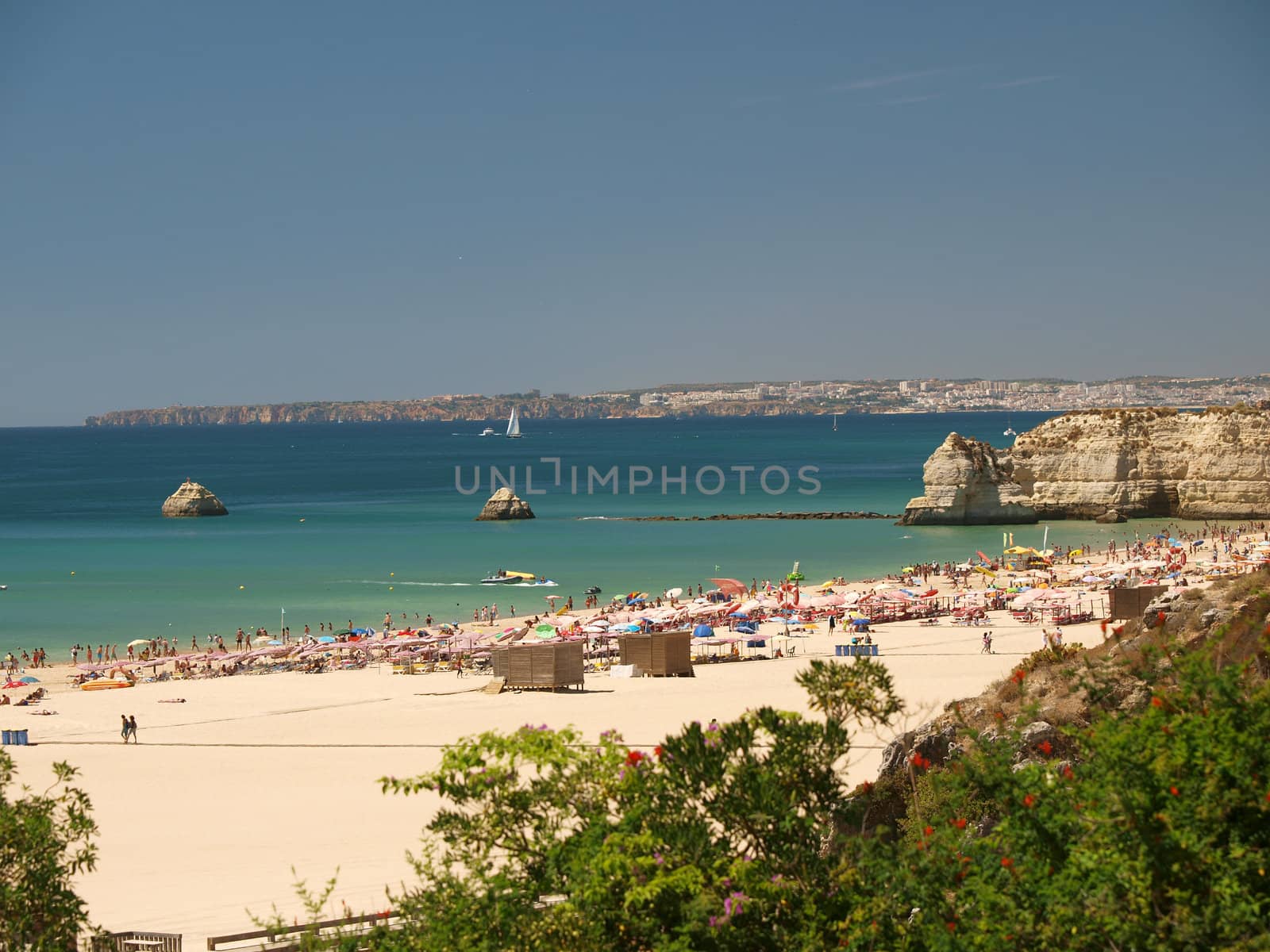 A section of the idyllic Praia de Rocha beach on the Algarve region. 