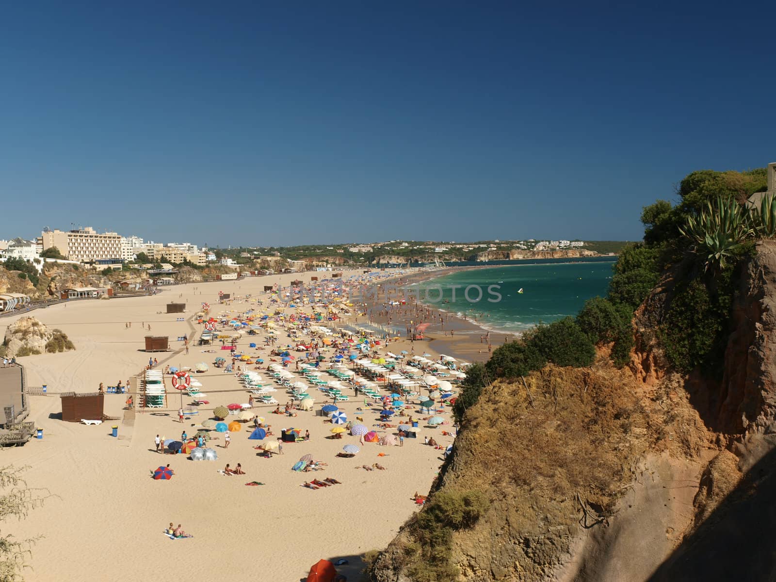 A section of the idyllic Praia de Rocha beach on the Algarve region. 