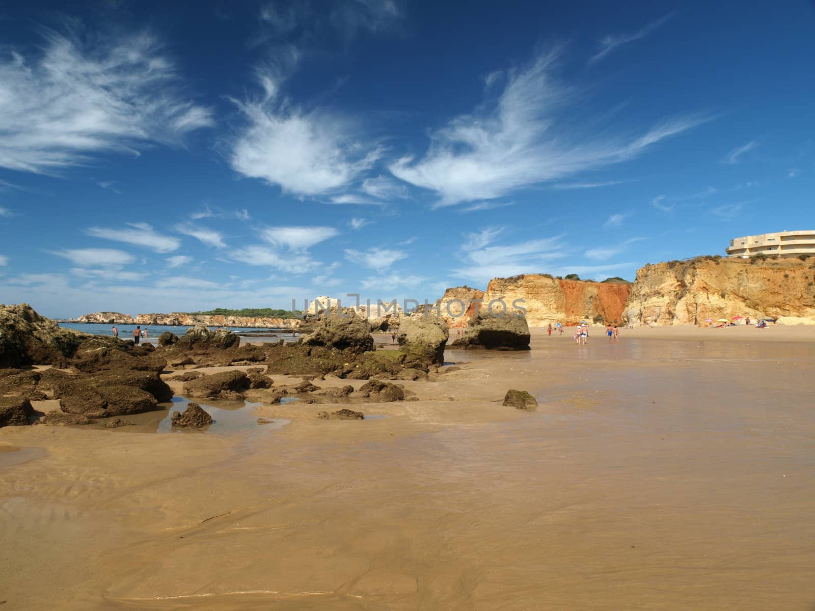 A section of the idyllic Praia de Rocha beach on the Algarve region. 