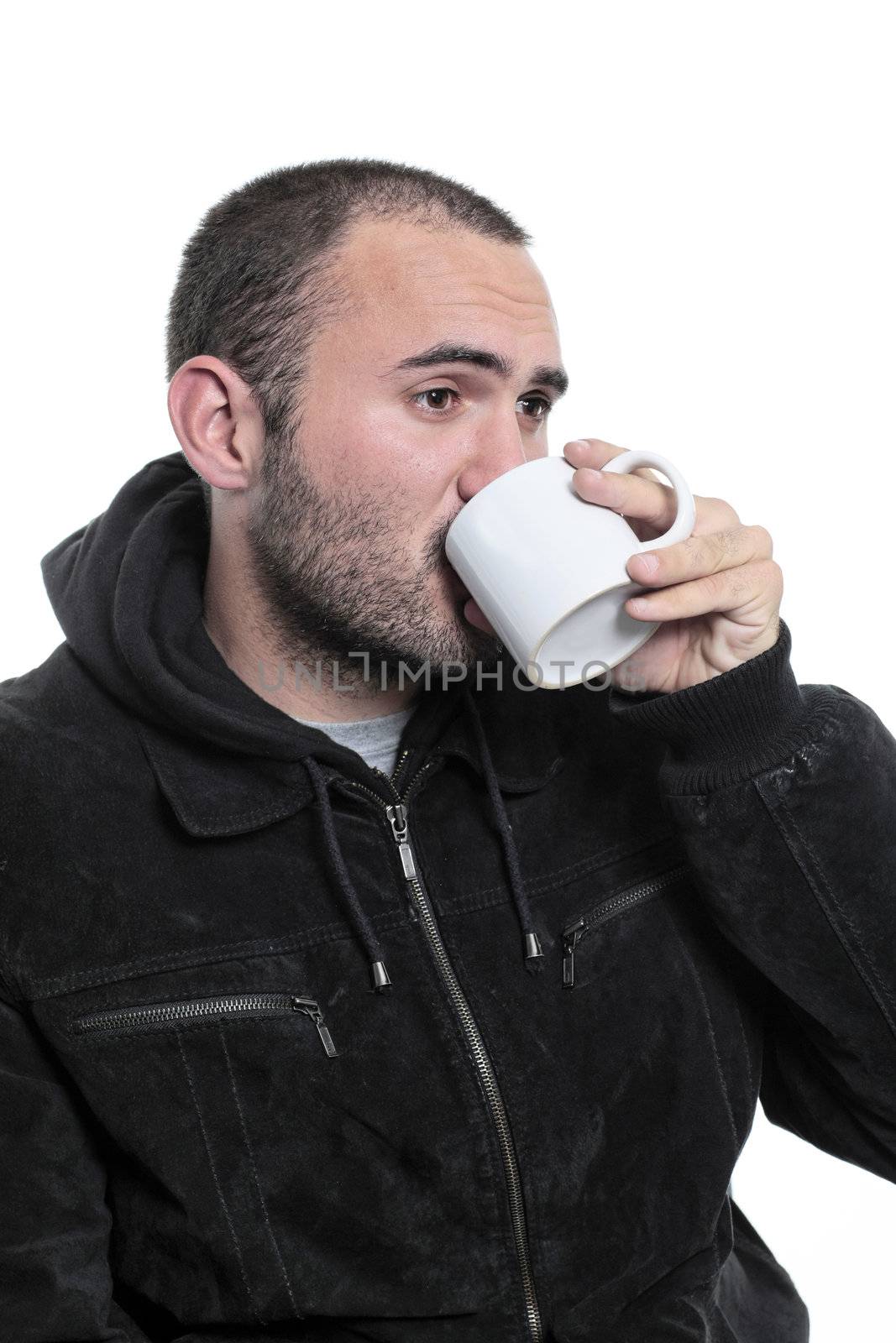 lonely mguydrinking tea in a cup