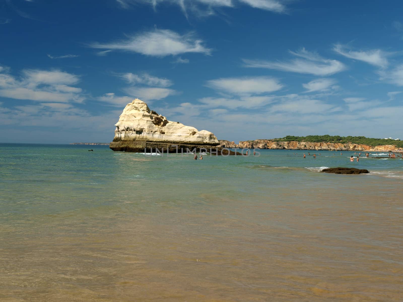 A section of the idyllic Praia de Rocha beach on the Algarve region. 