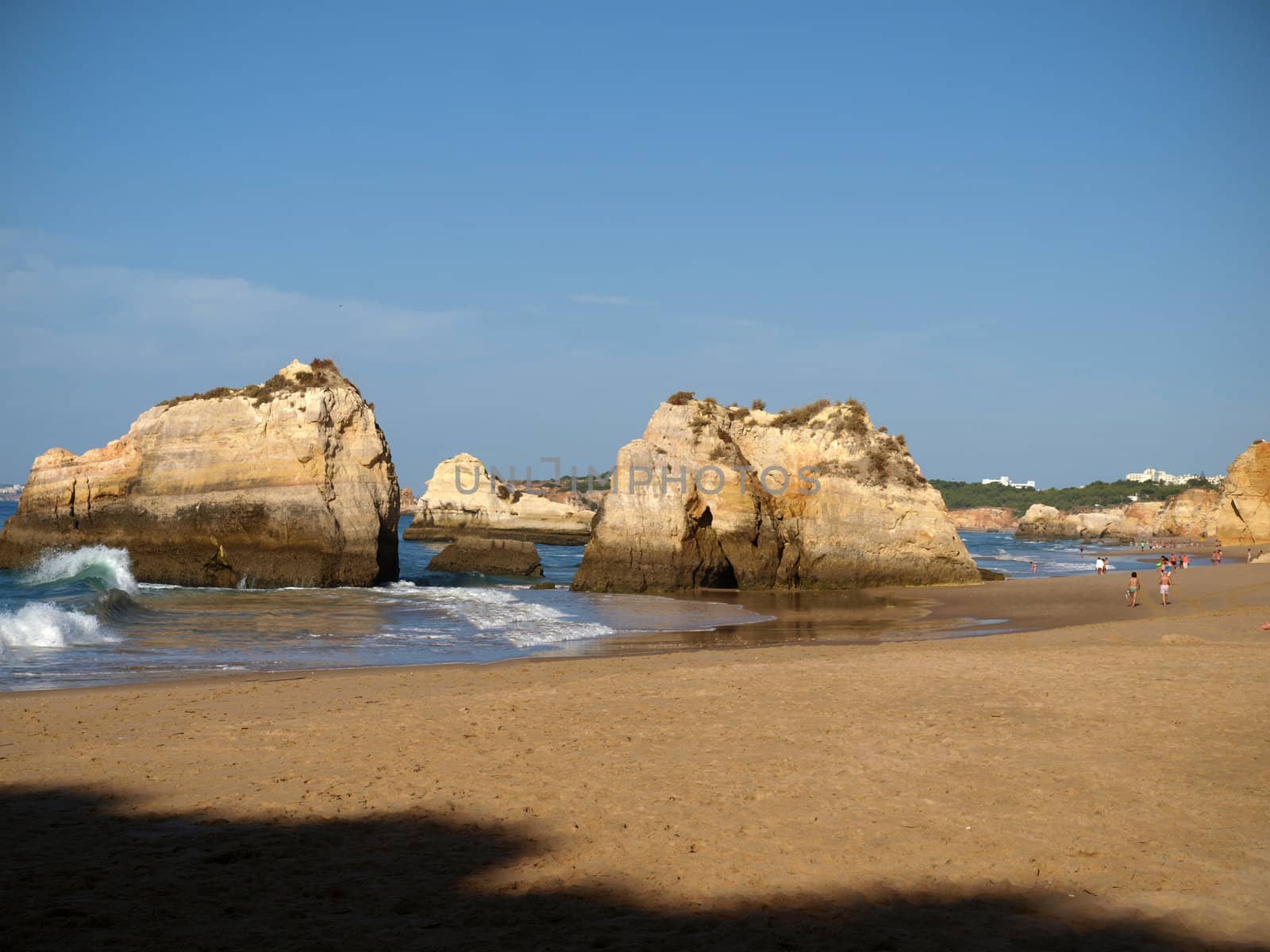 A section of the idyllic Praia de Rocha beach on the Algarve region. 