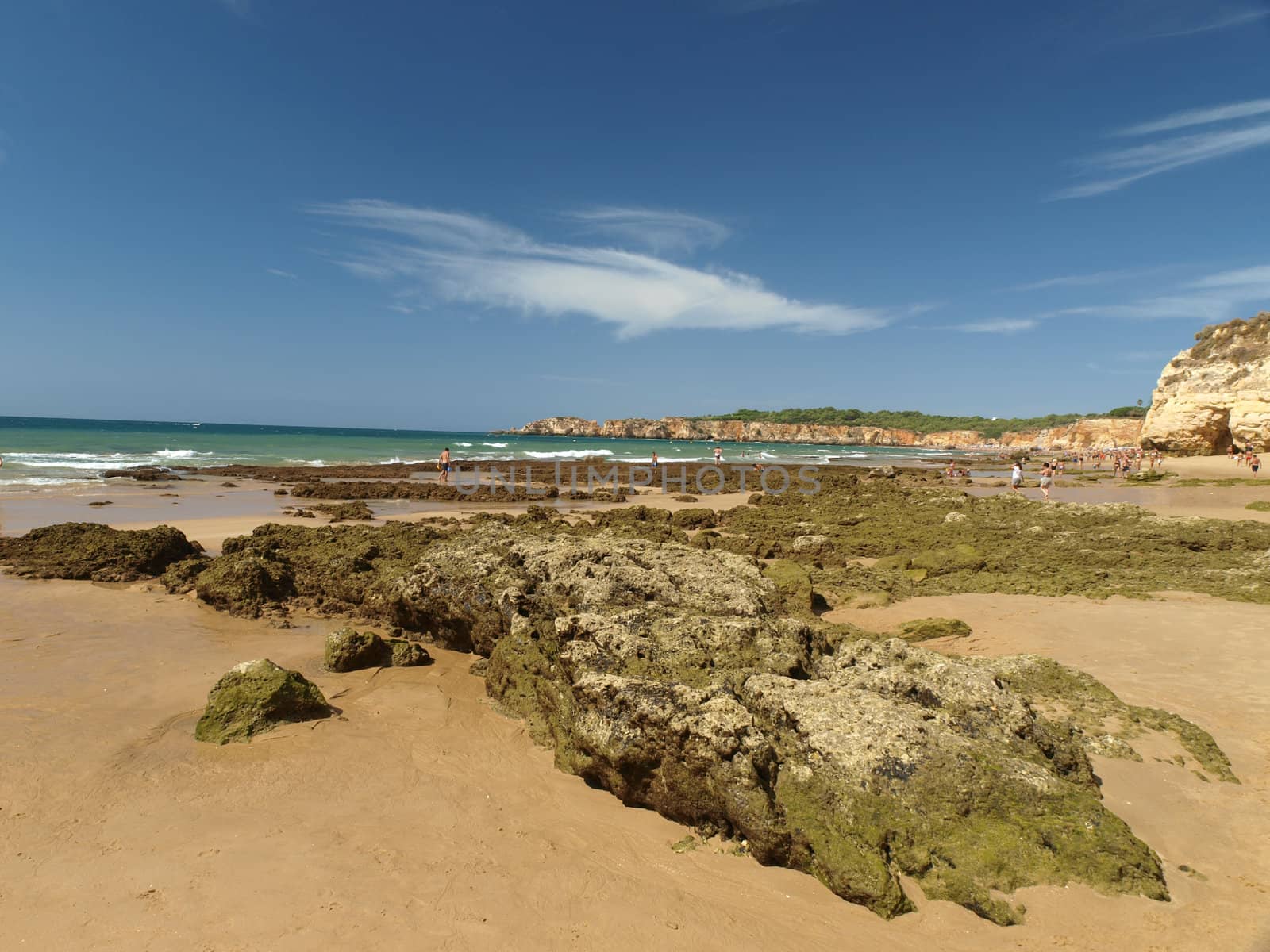 A section of the idyllic Praia de Rocha beach on the Algarve region. 