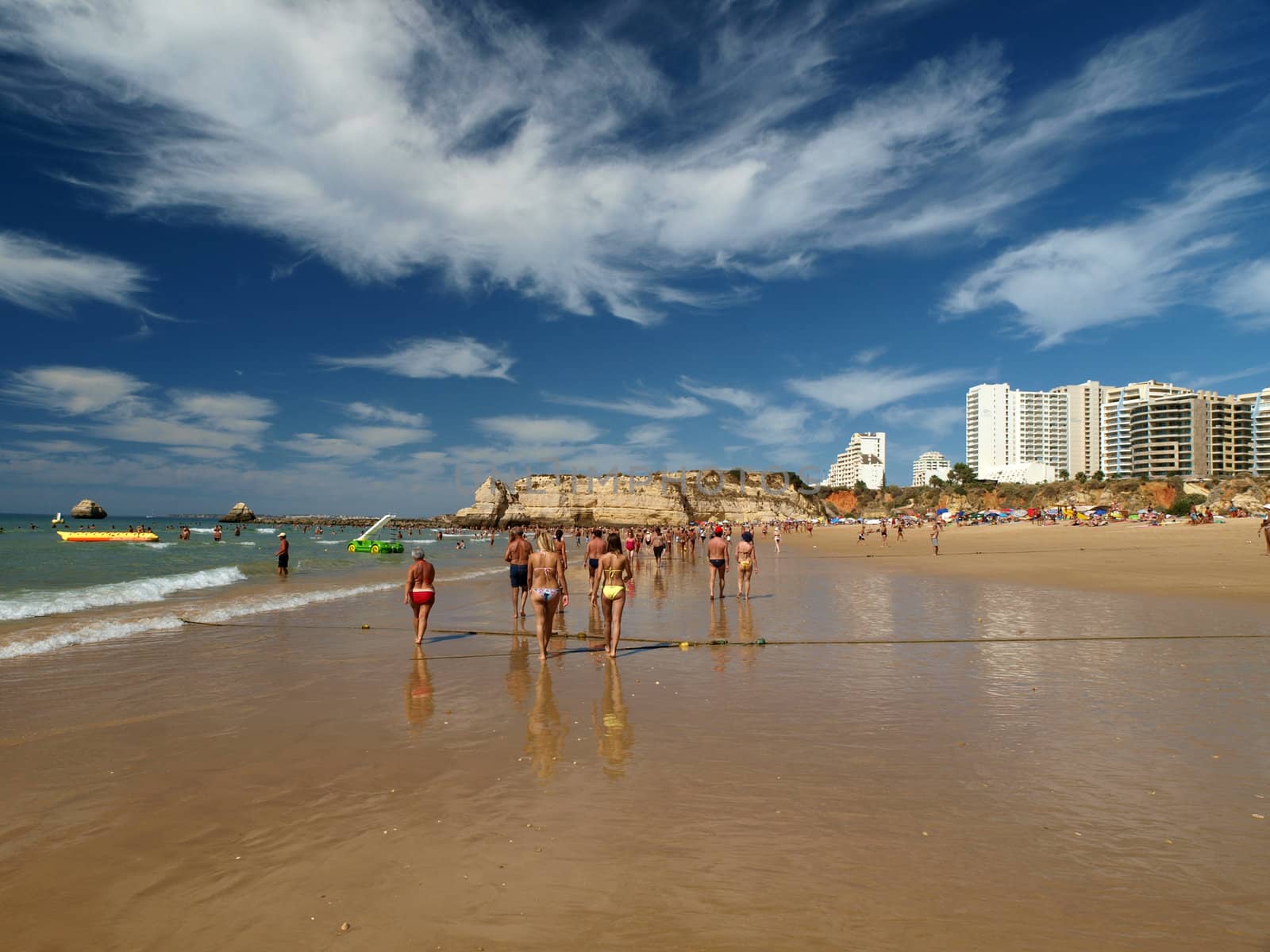 A section of the idyllic Praia de Rocha beach on the Algarve region. 