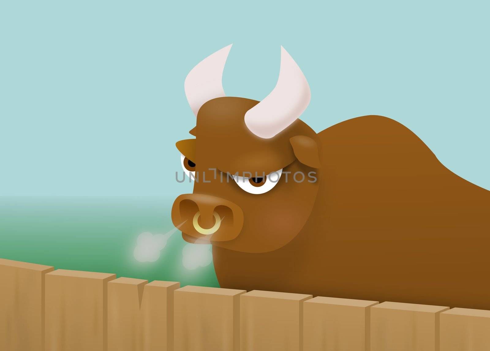 Illustration of a Bull behind a wooden fence