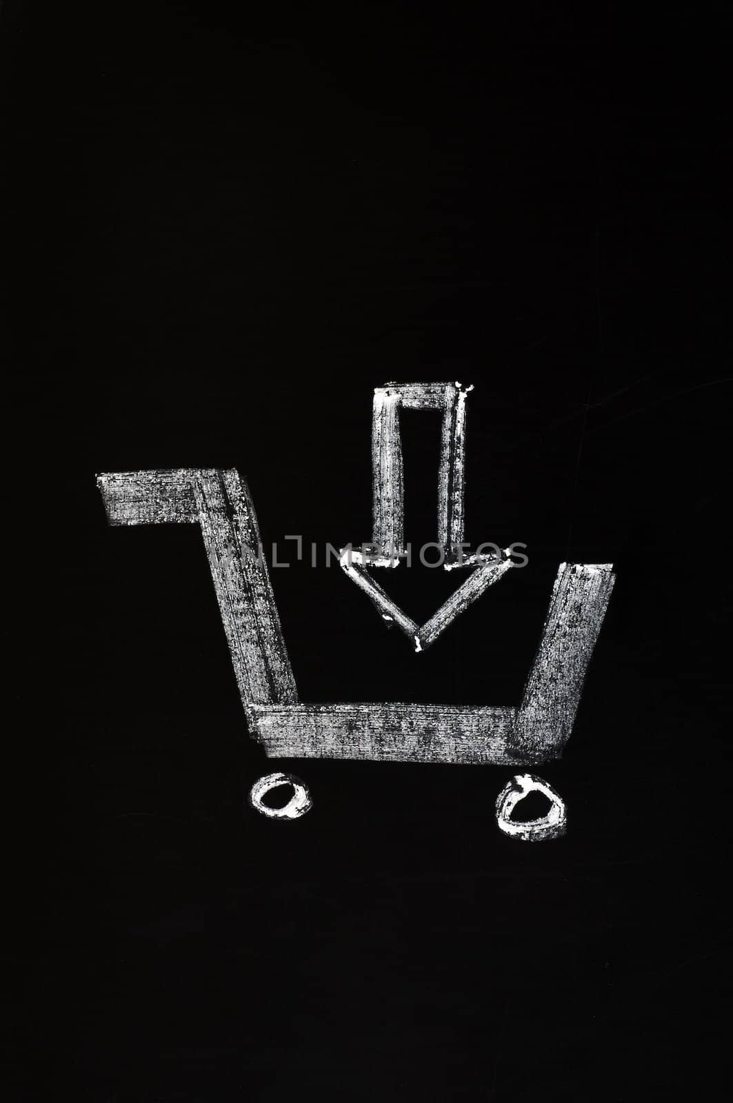 Shopping cart drawn with chalk on a blackboard