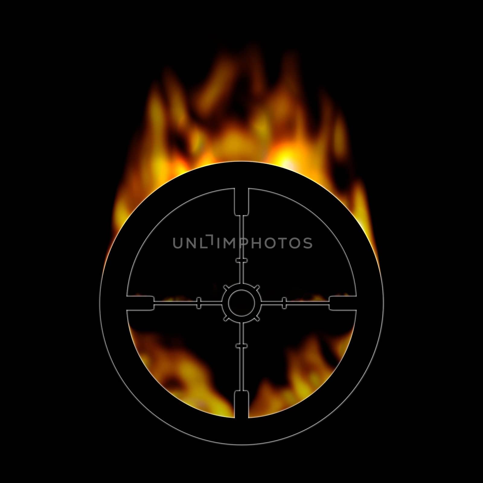 Illustration of a target covered in flames