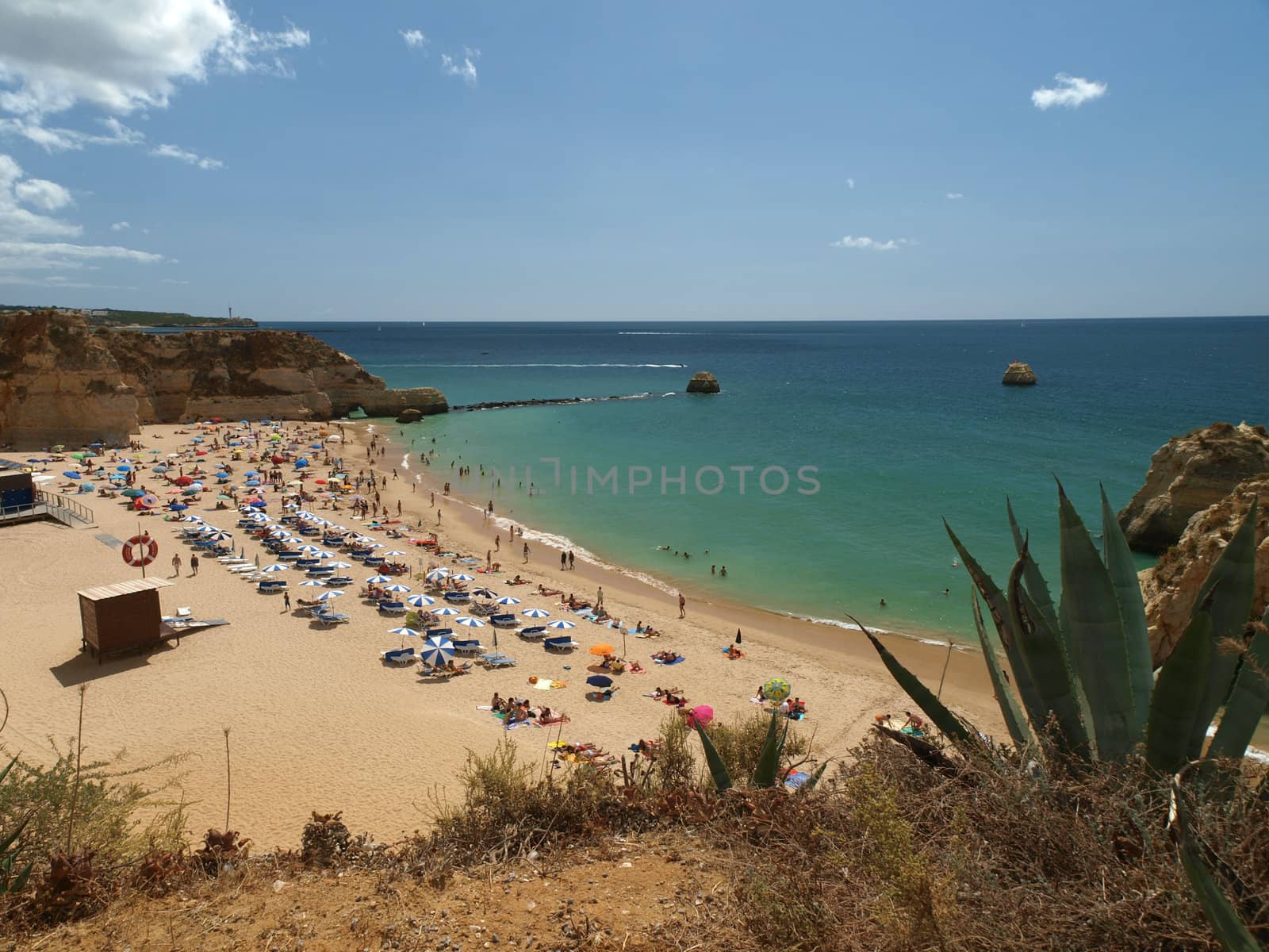 A section of the idyllic Praia de Rocha beach on the Algarve region. 