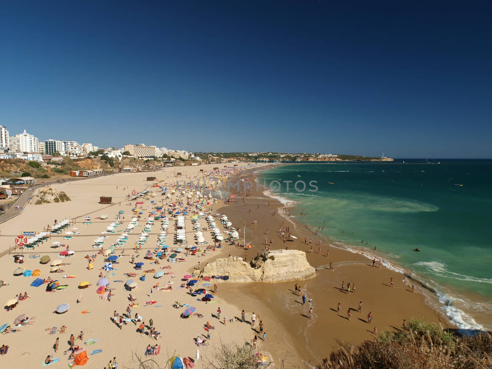 A section of the idyllic Praia de Rocha beach on the Algarve region. 