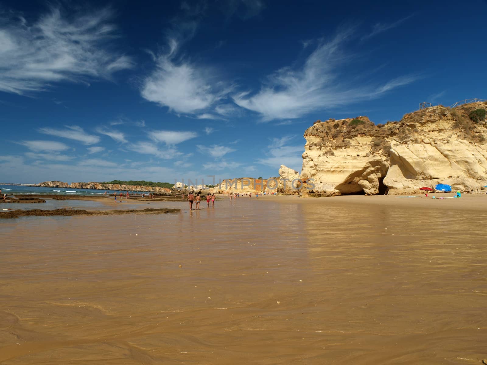 A section of the idyllic Praia de Rocha beach on the Algarve region. 
