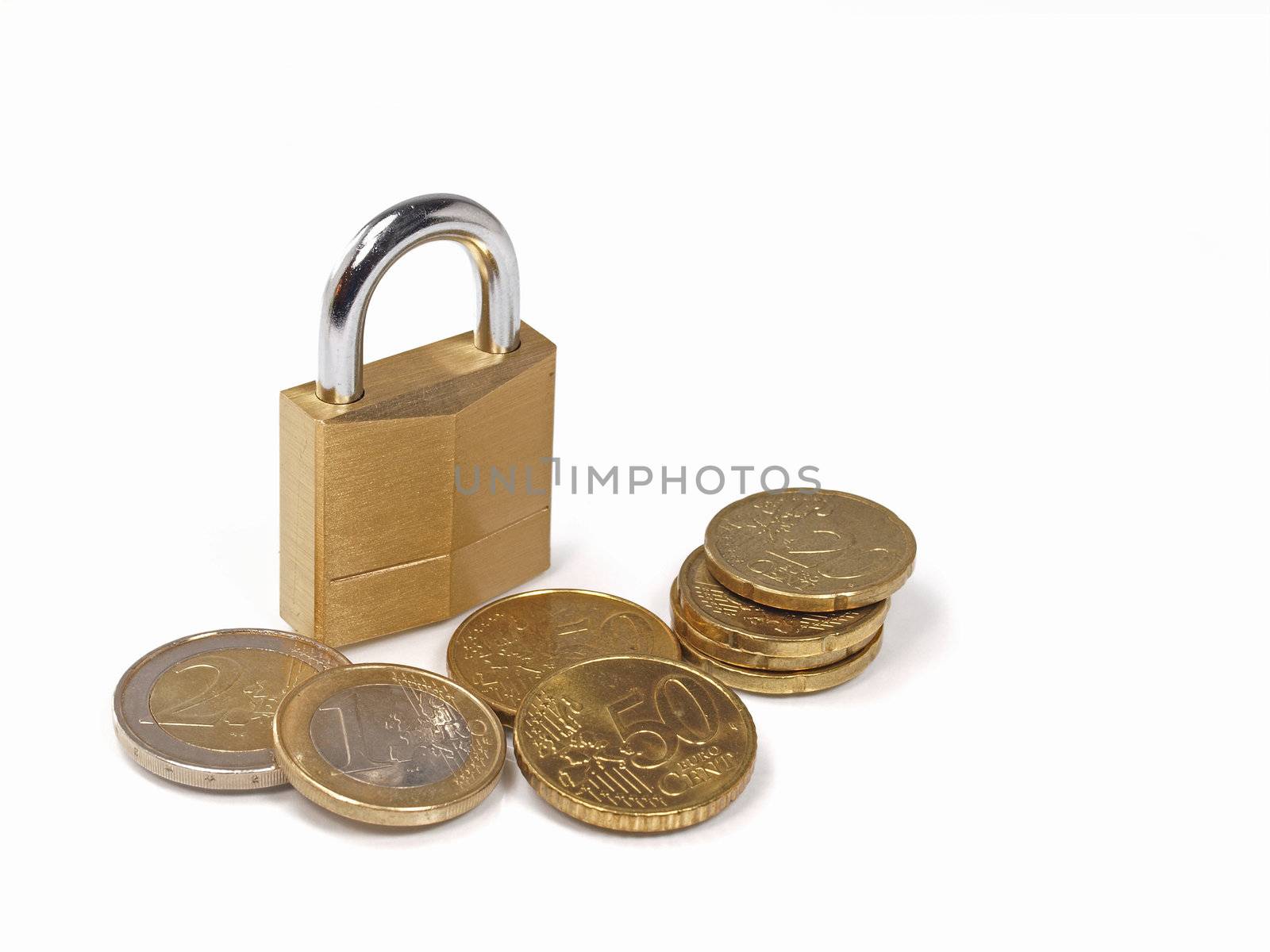 secure your investment concept as shown by lock and euro coins
