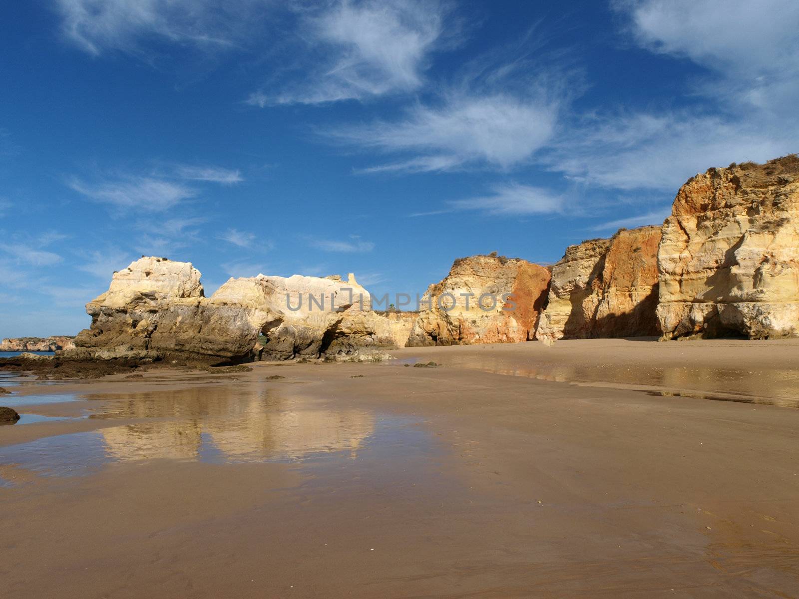 A section of the idyllic Praia de Rocha beach on the Algarve region. 