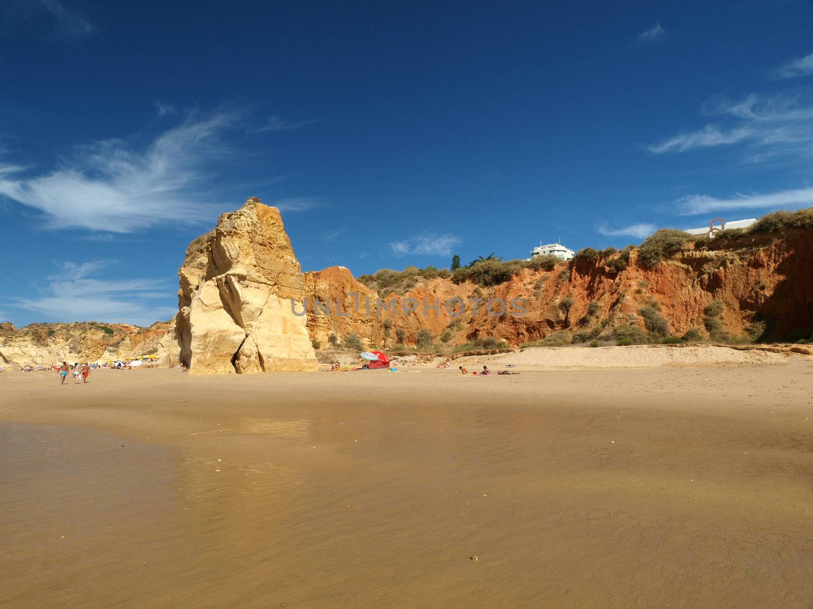 A section of the idyllic Praia de Rocha beach on the Algarve region. 
