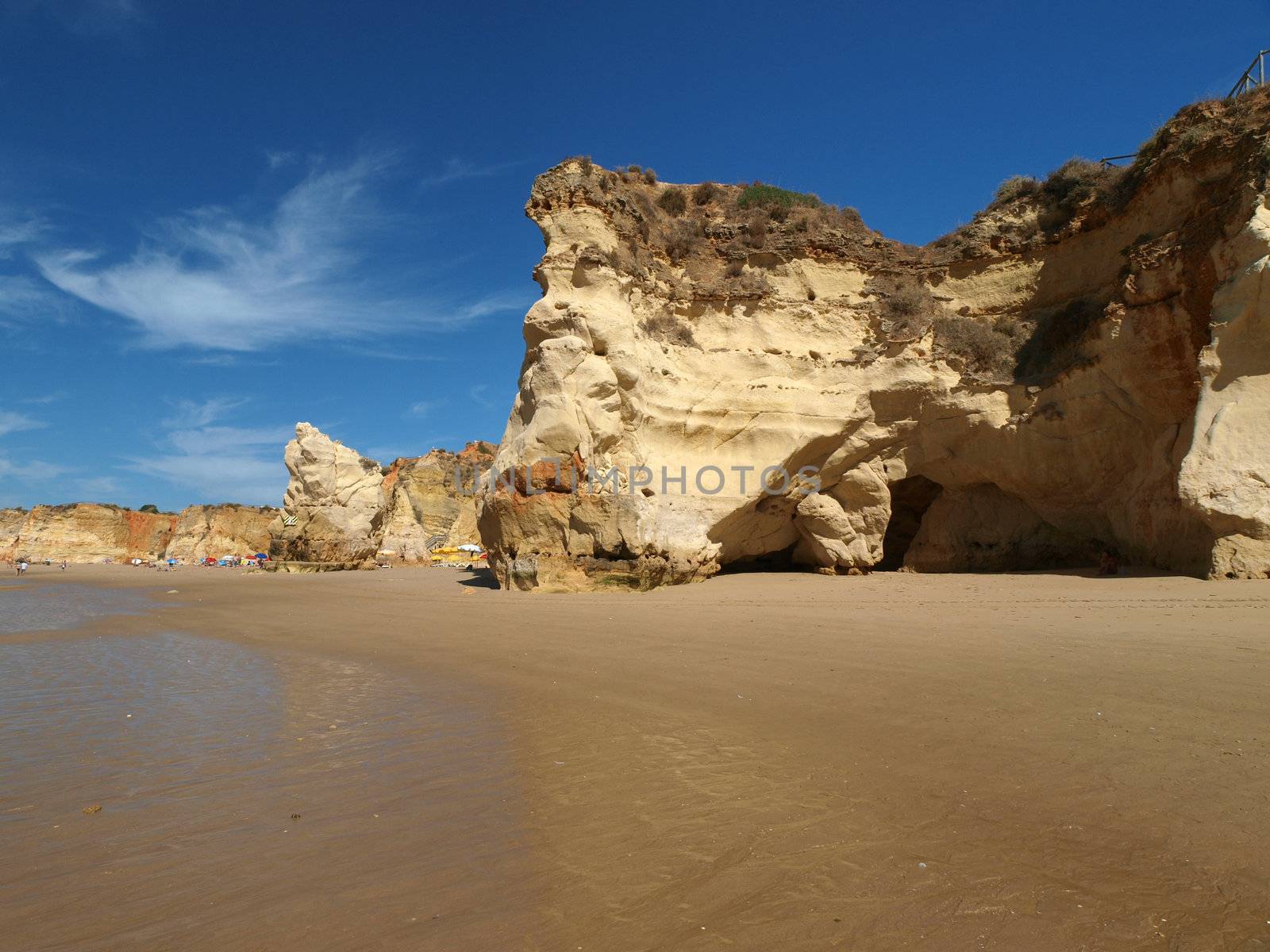 A section of the idyllic Praia de Rocha beach on the Algarve region. 