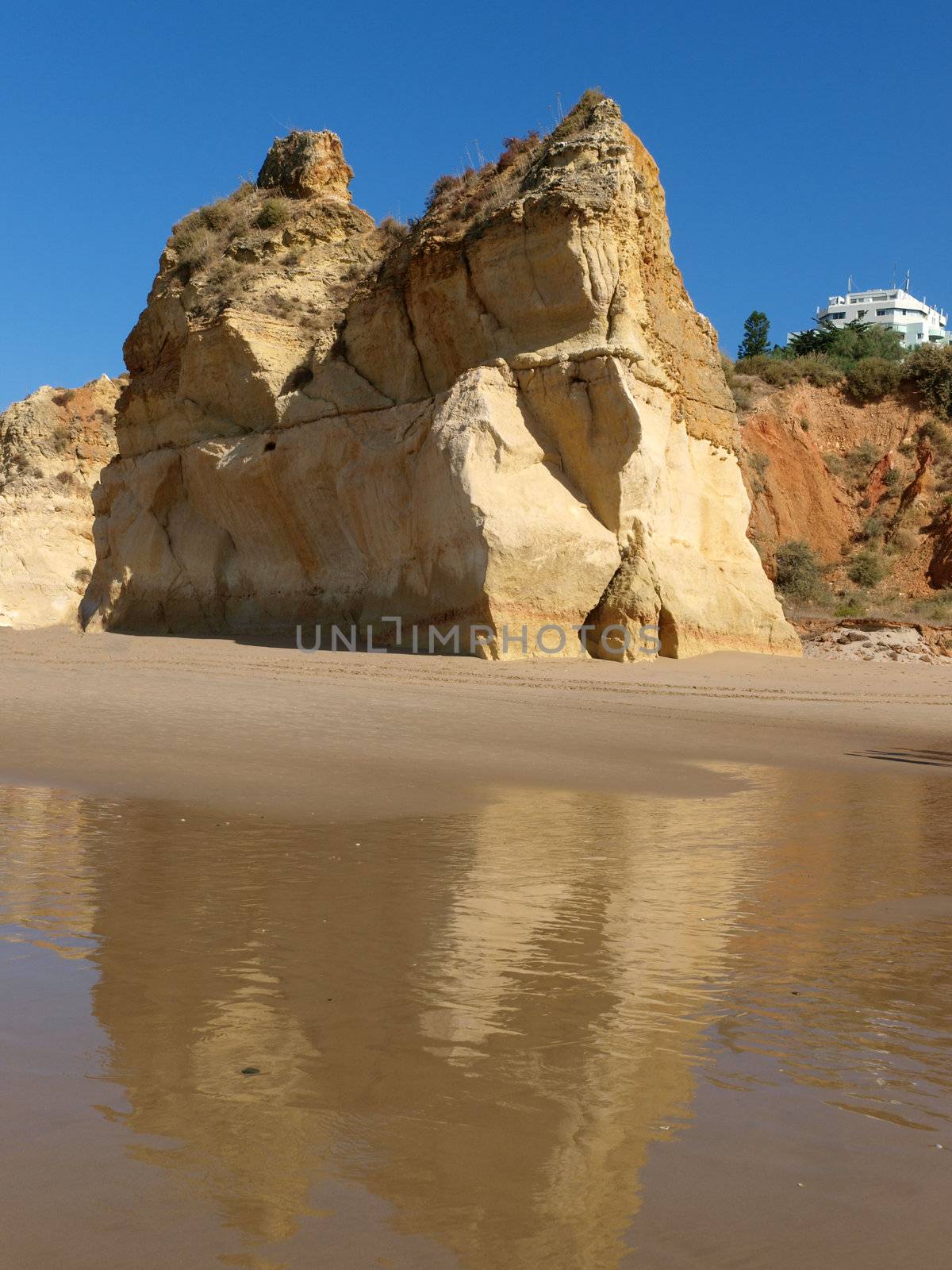 A section of the idyllic Praia de Rocha beach on the Algarve region. 