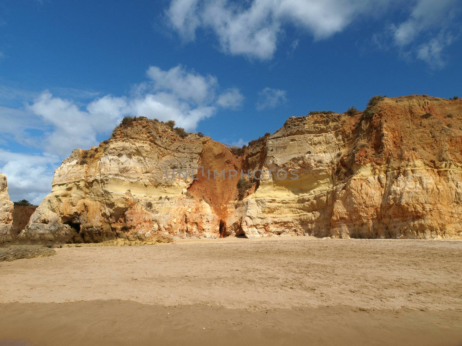A section of the idyllic Praia de Rocha beach on the Algarve region. 