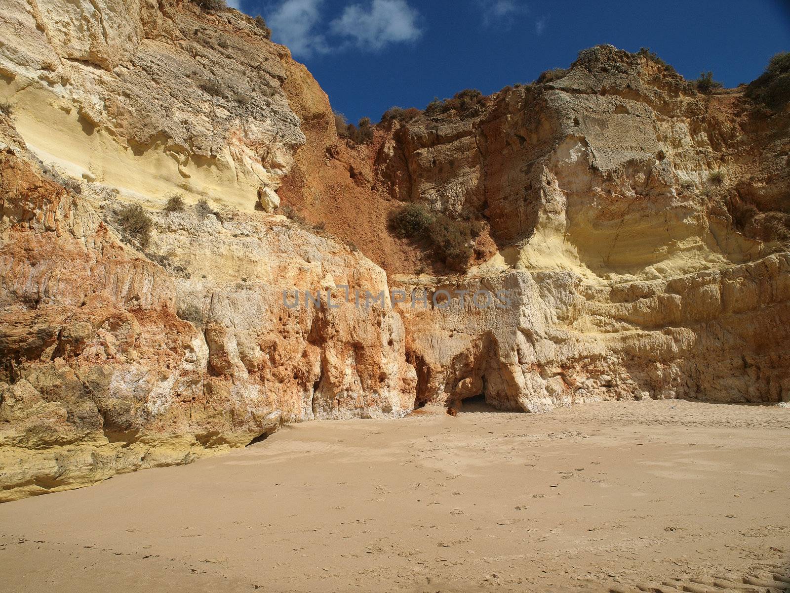 A section of the idyllic Praia de Rocha beach on the Algarve region. 
