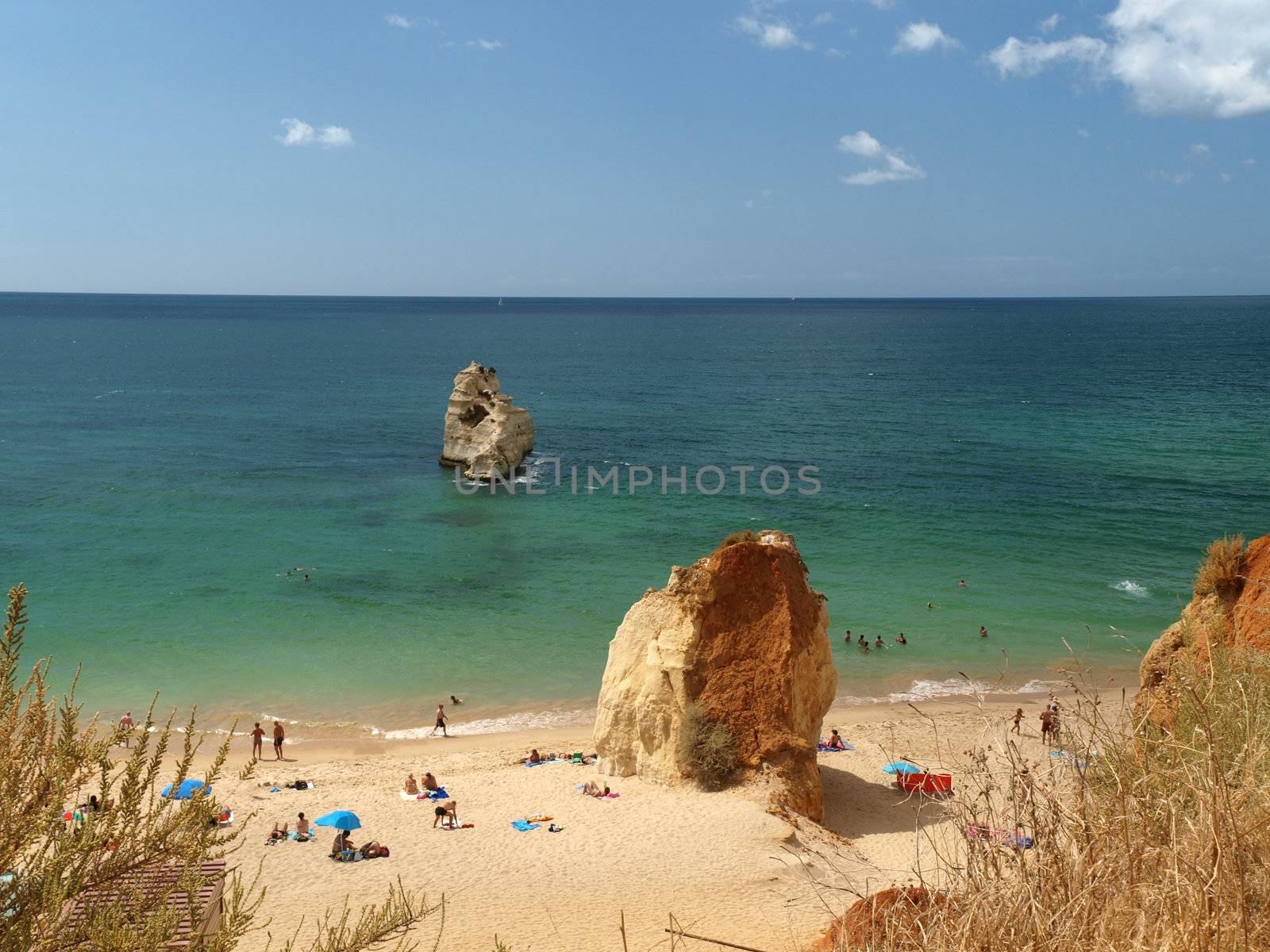 A section of the idyllic Praia de Rocha beach on the Algarve region. 