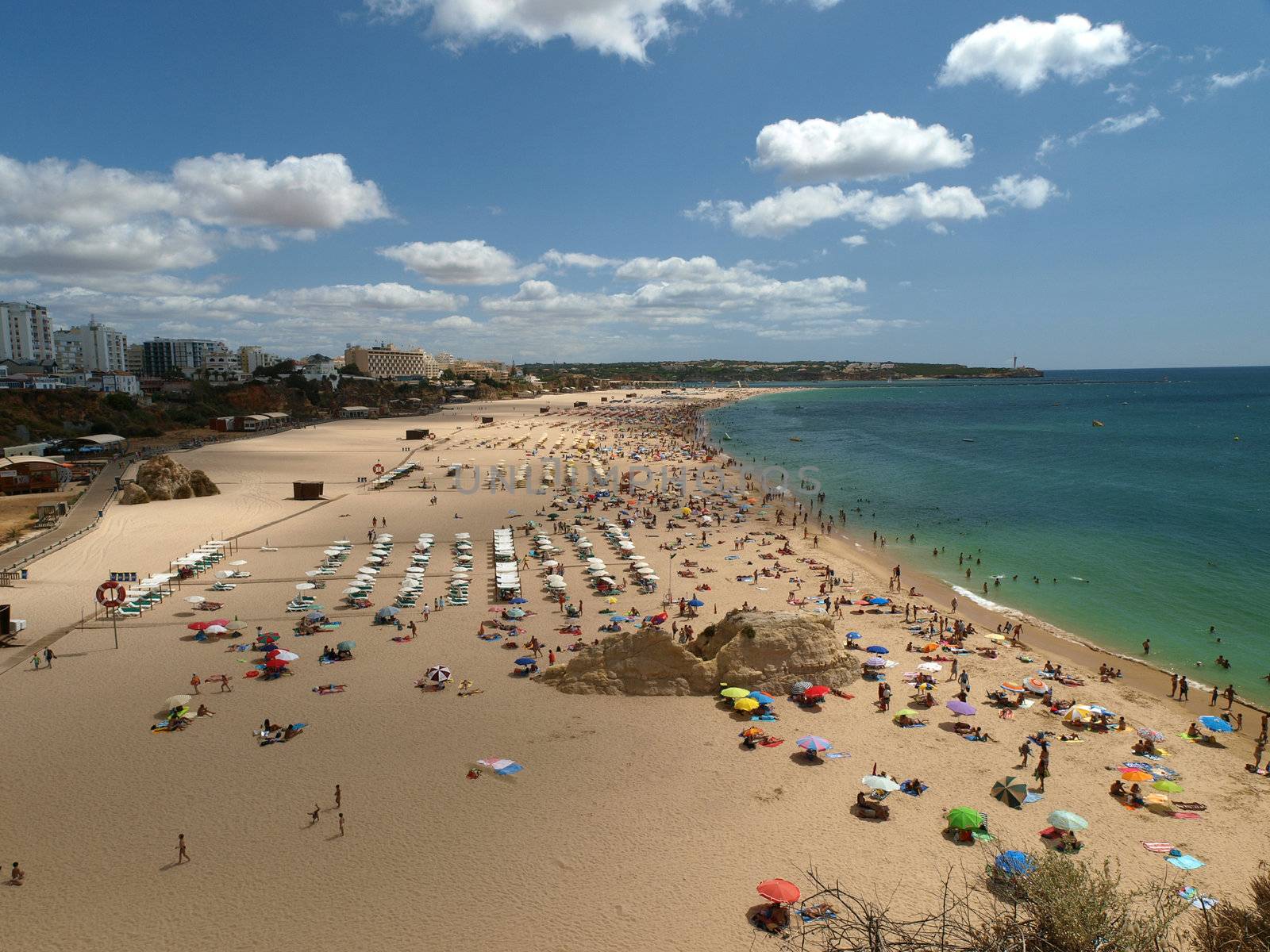 A section of the idyllic Praia de Rocha beach on the Algarve region. 
