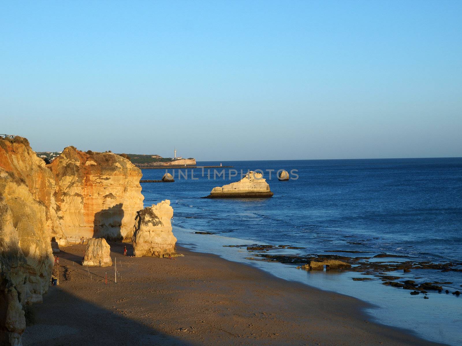 A section of the idyllic Praia de Rocha beach on the Algarve region. 