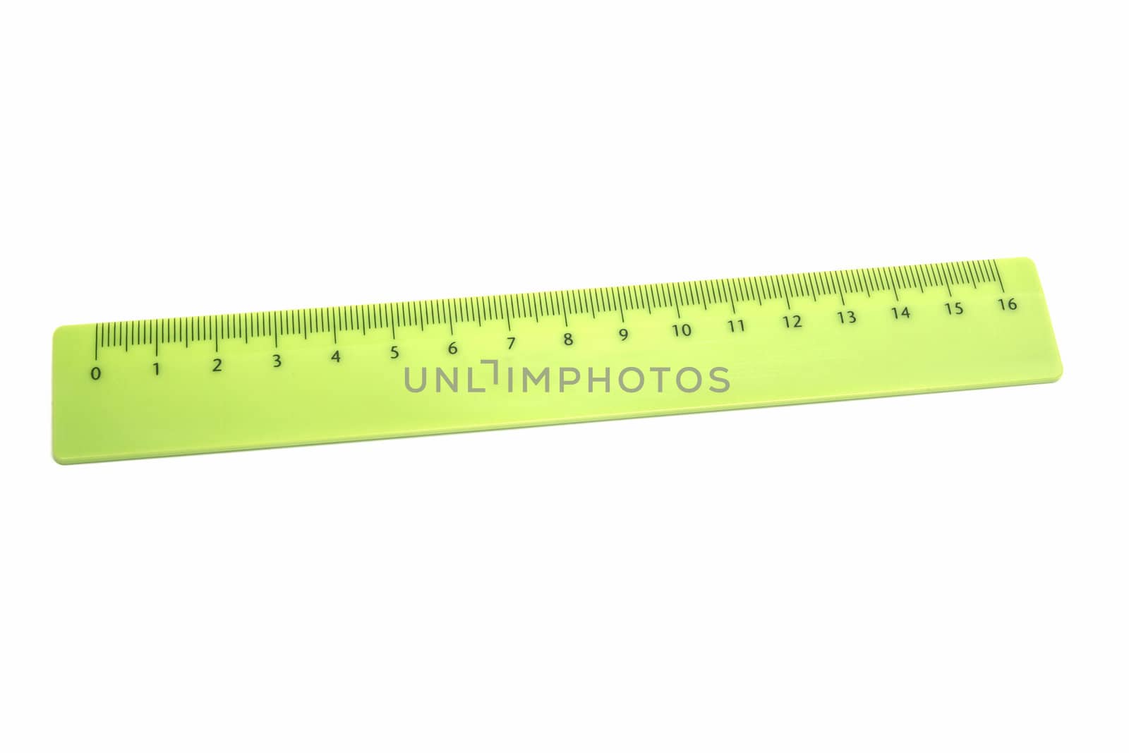 Green ruler isolated on white background