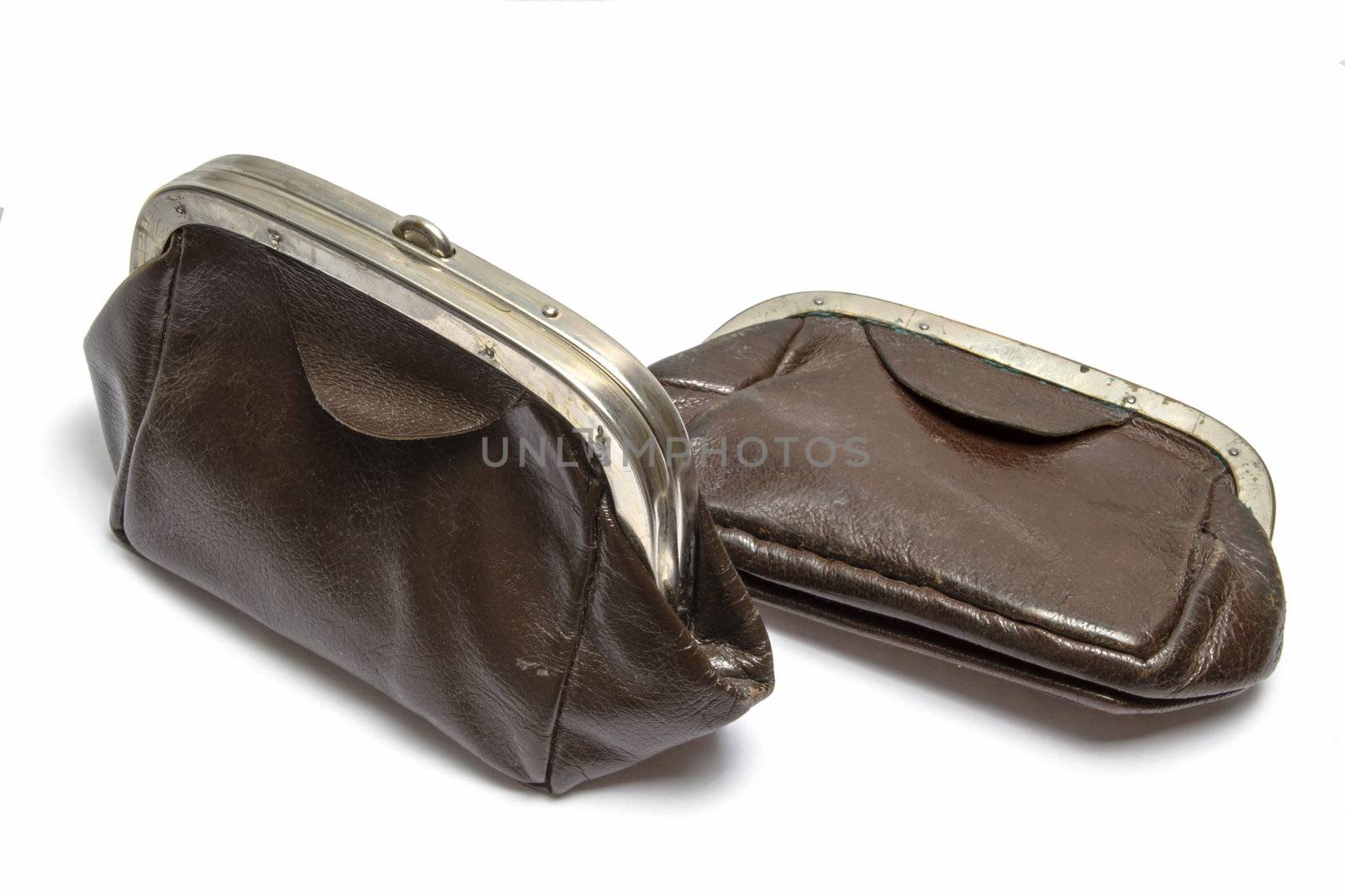 Old purse isolated on white background 