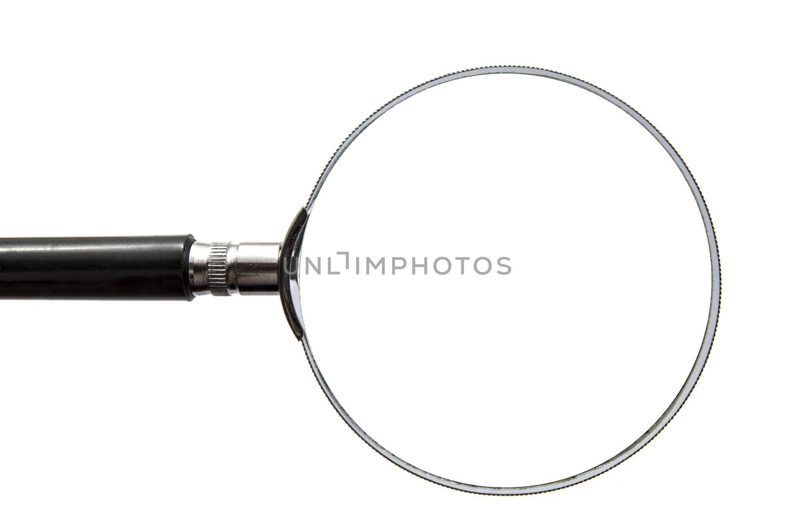 Big magnifier closeup on white background 