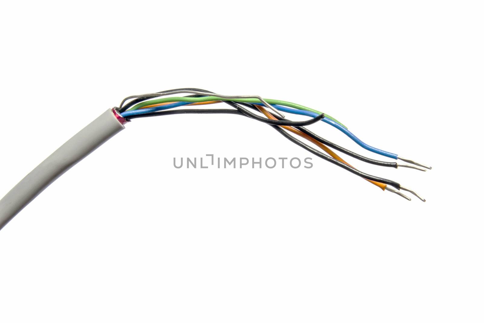Colorful cable closeup on white background 