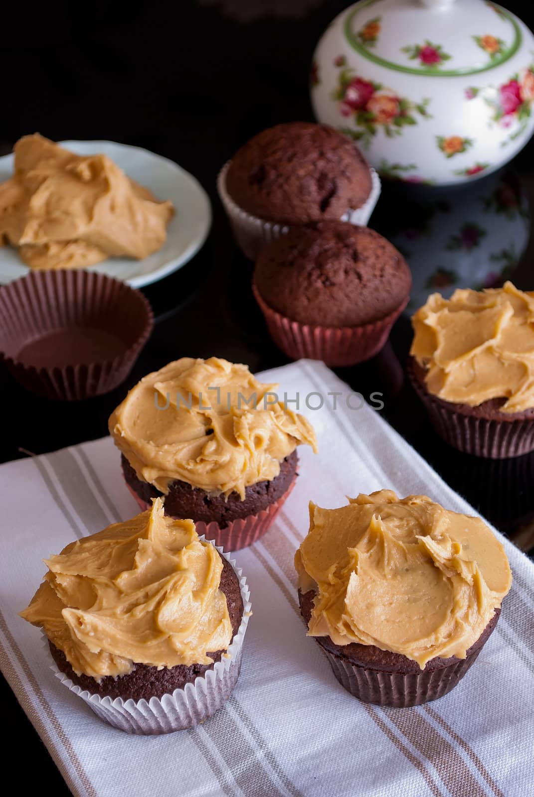 delicious homemade cupcakes with peanut butter icing