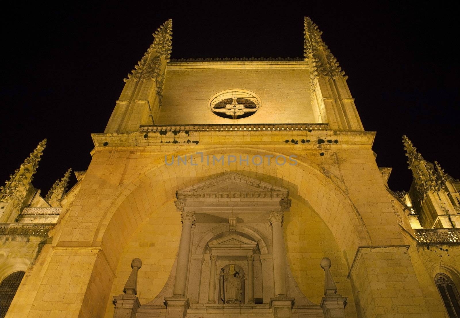 Segovia Cathedral at night. Famous Spanish Landmark