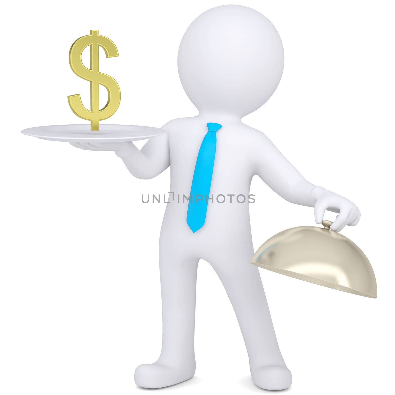 3d man holding plate with gold euro sign by cherezoff