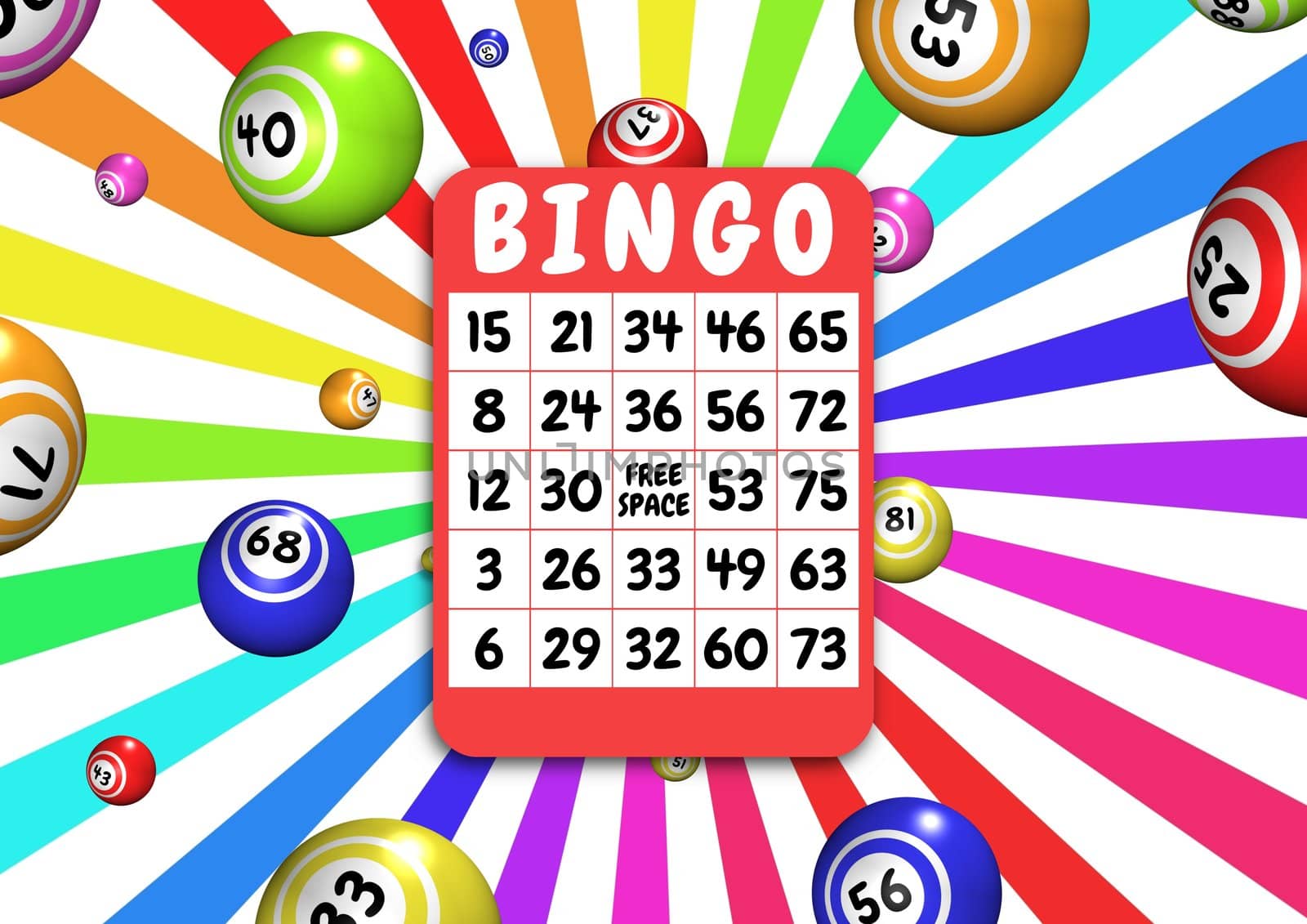 Illustration of bingo balls and card