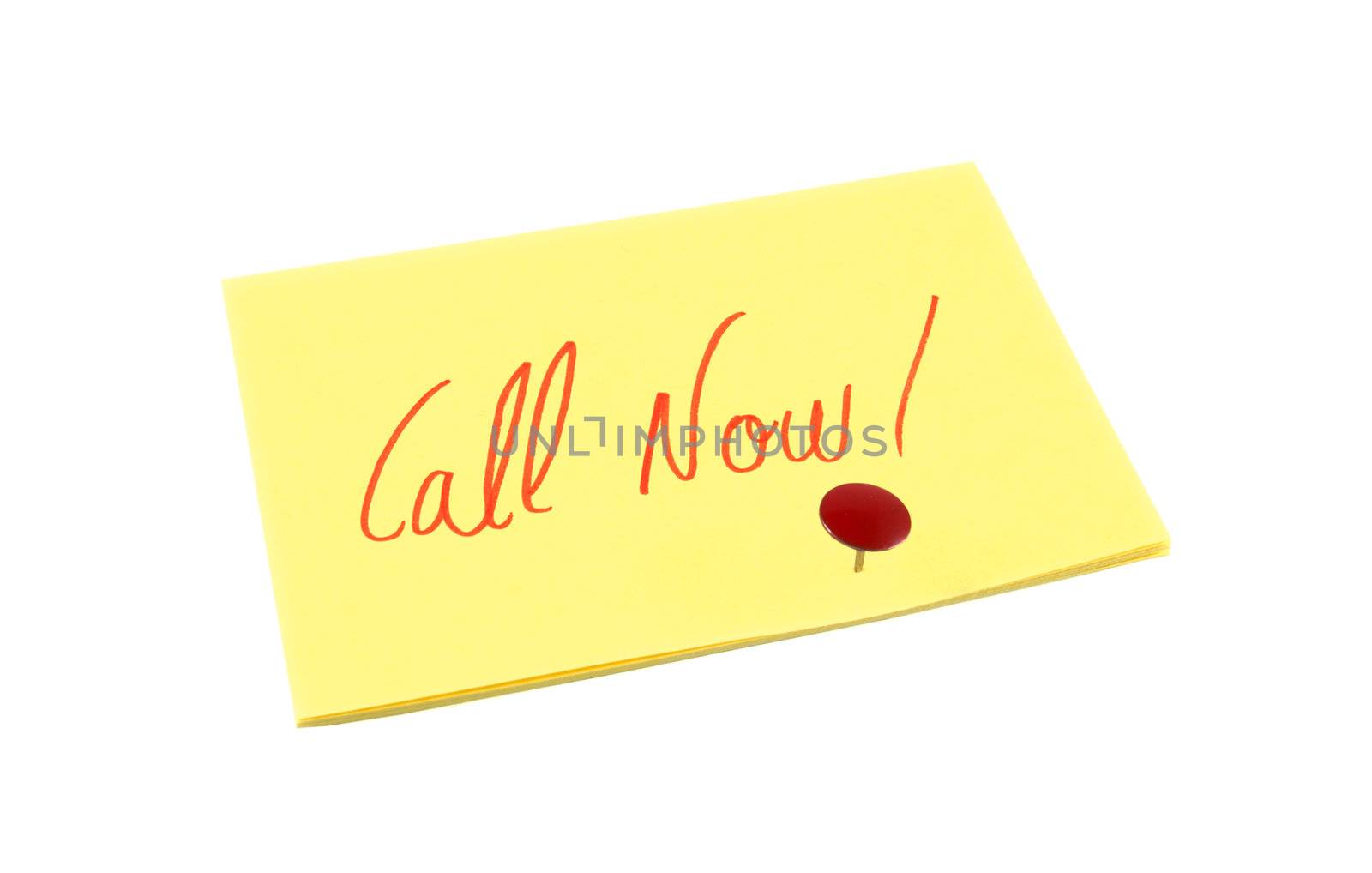 Call Now! reminder note over white isolated background