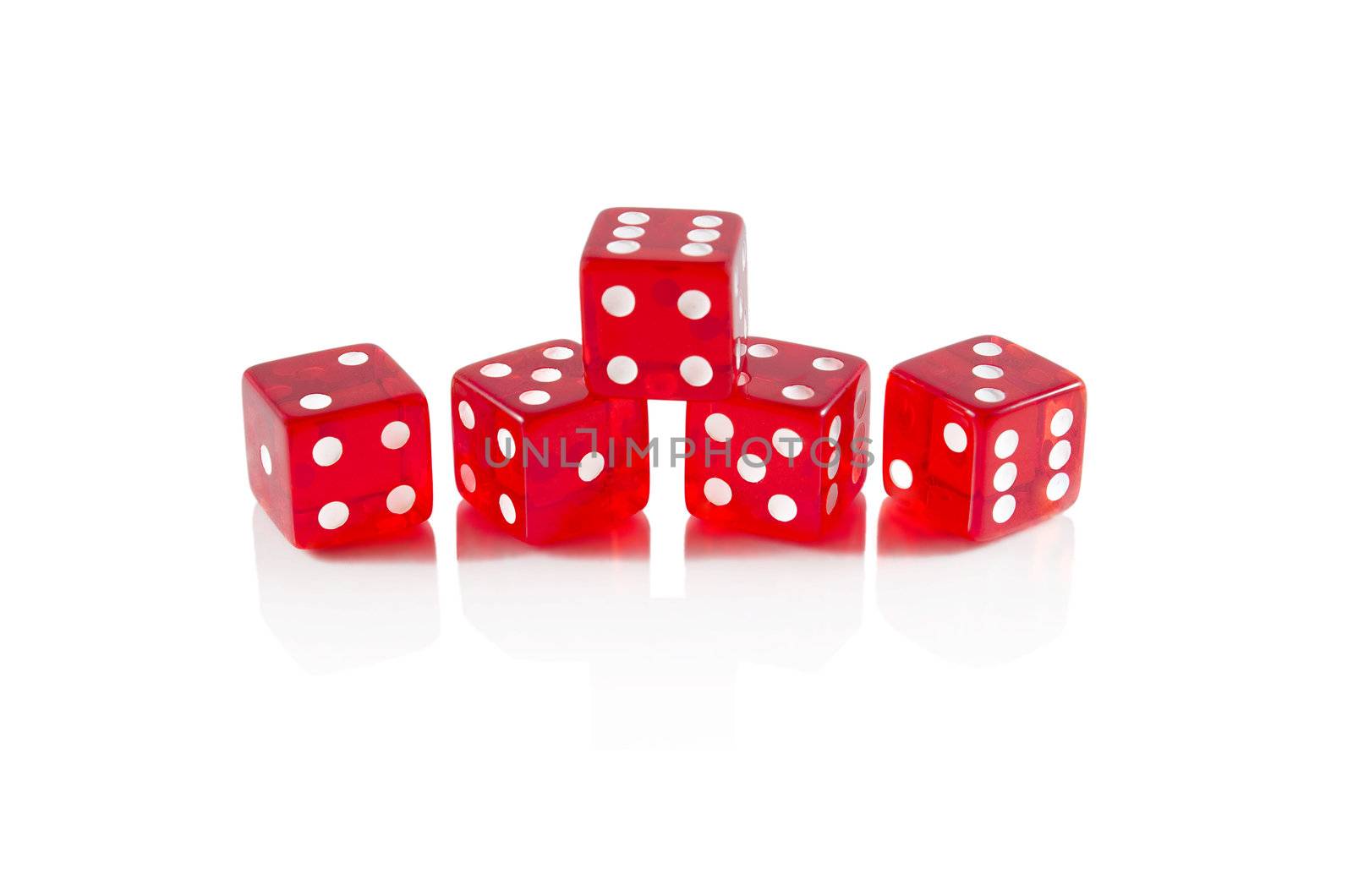 Red dice on white isolated background by HERRAEZ