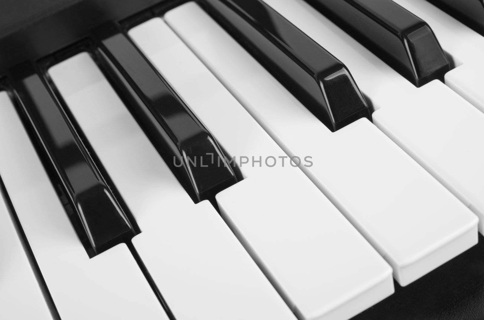 Close up view of piano keys