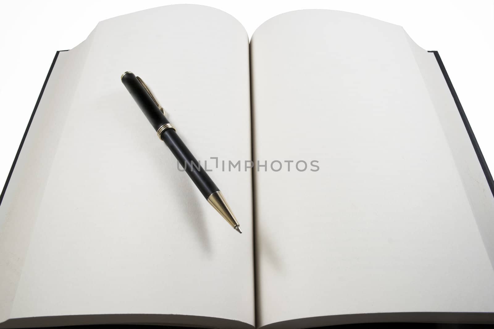 Blank open book with ball pen by HERRAEZ