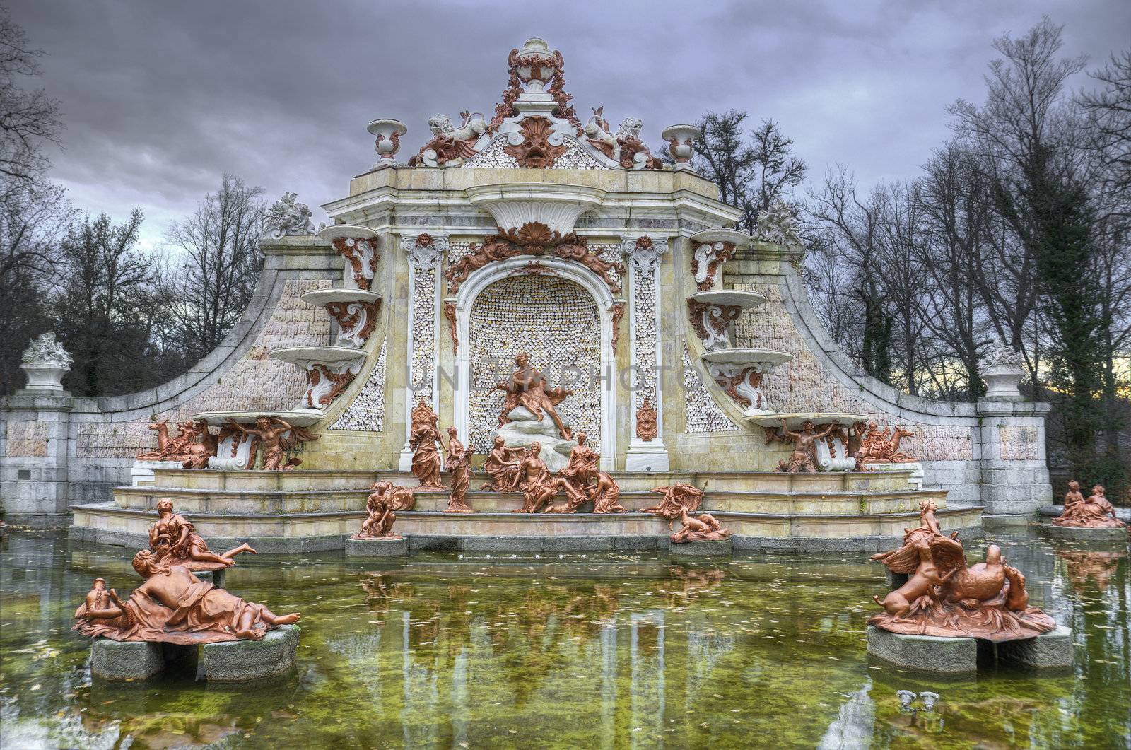 Fountain at palace gardens of La Granja de san Ildefonso , Segovia castile and Leon Spain.