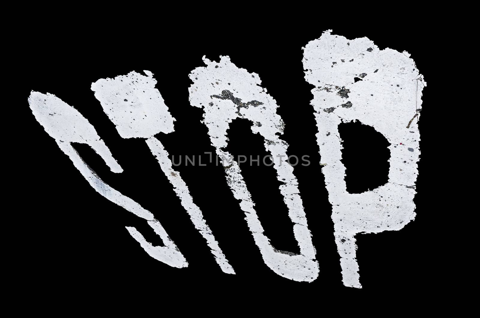 Stop sign painted on the wall isolated over black background by HERRAEZ