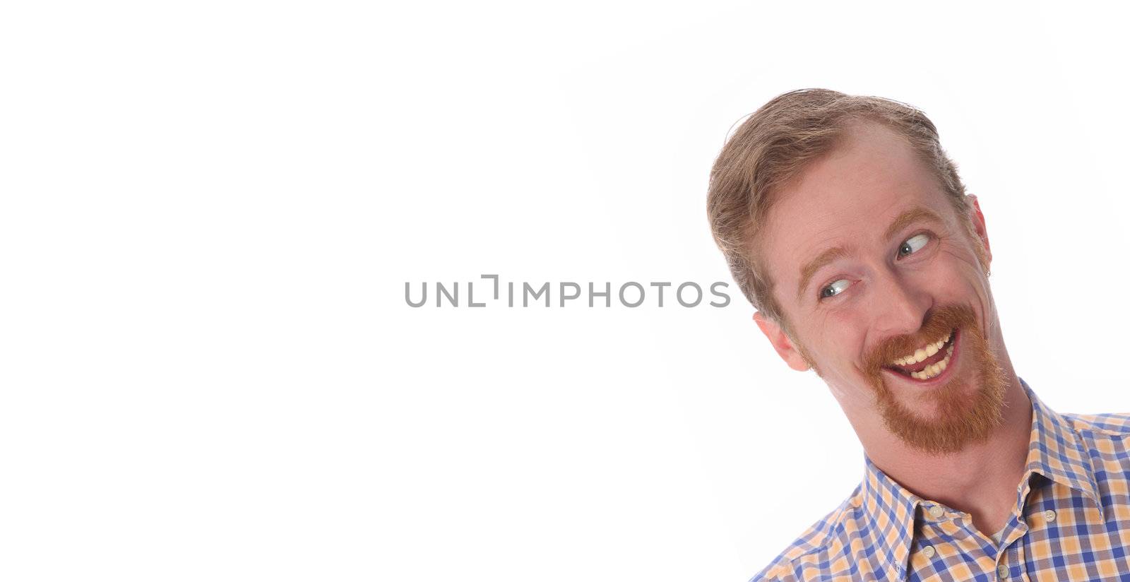 Portrait of smiling man on white background by vladacanon