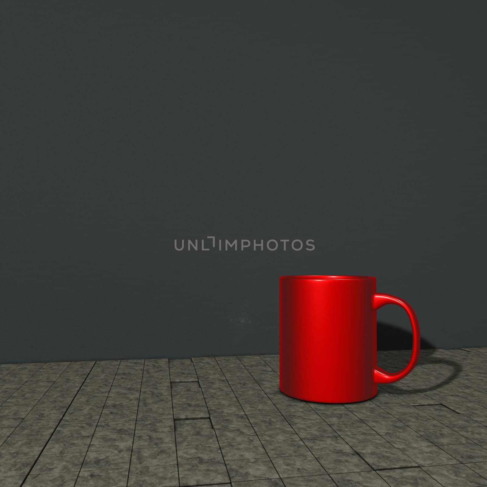 red mug on stone floor - 3d illustration